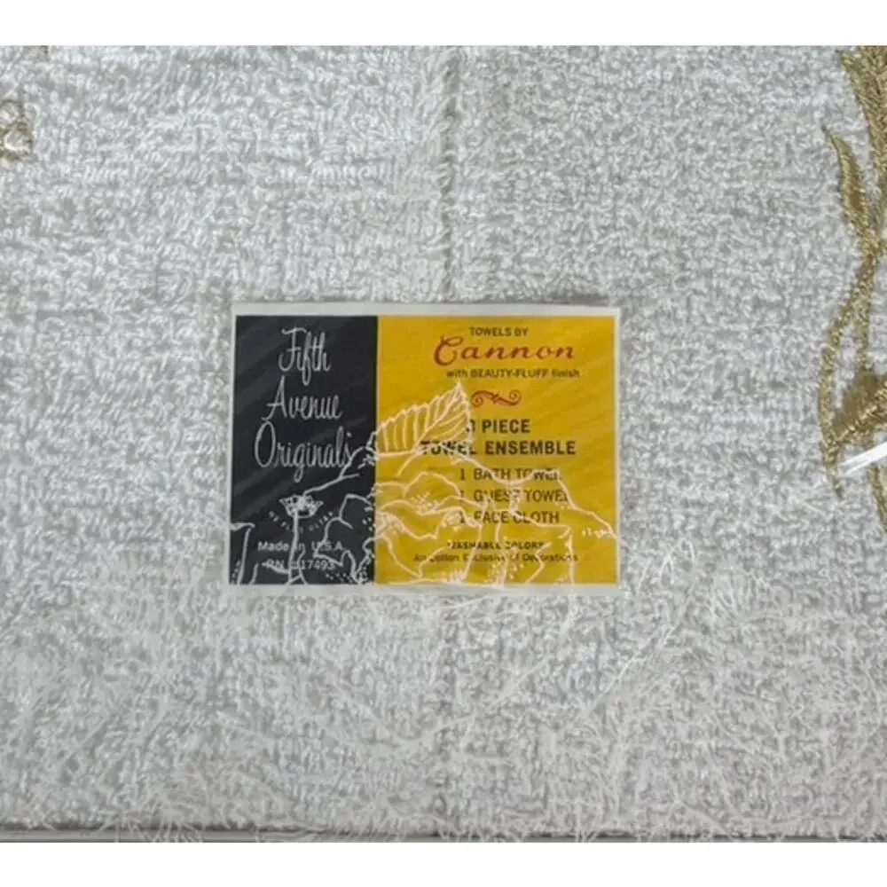 Fifth Avenue Originals 3 Piece Ensemble Towels Vintage Ivory Floral Sealed Box